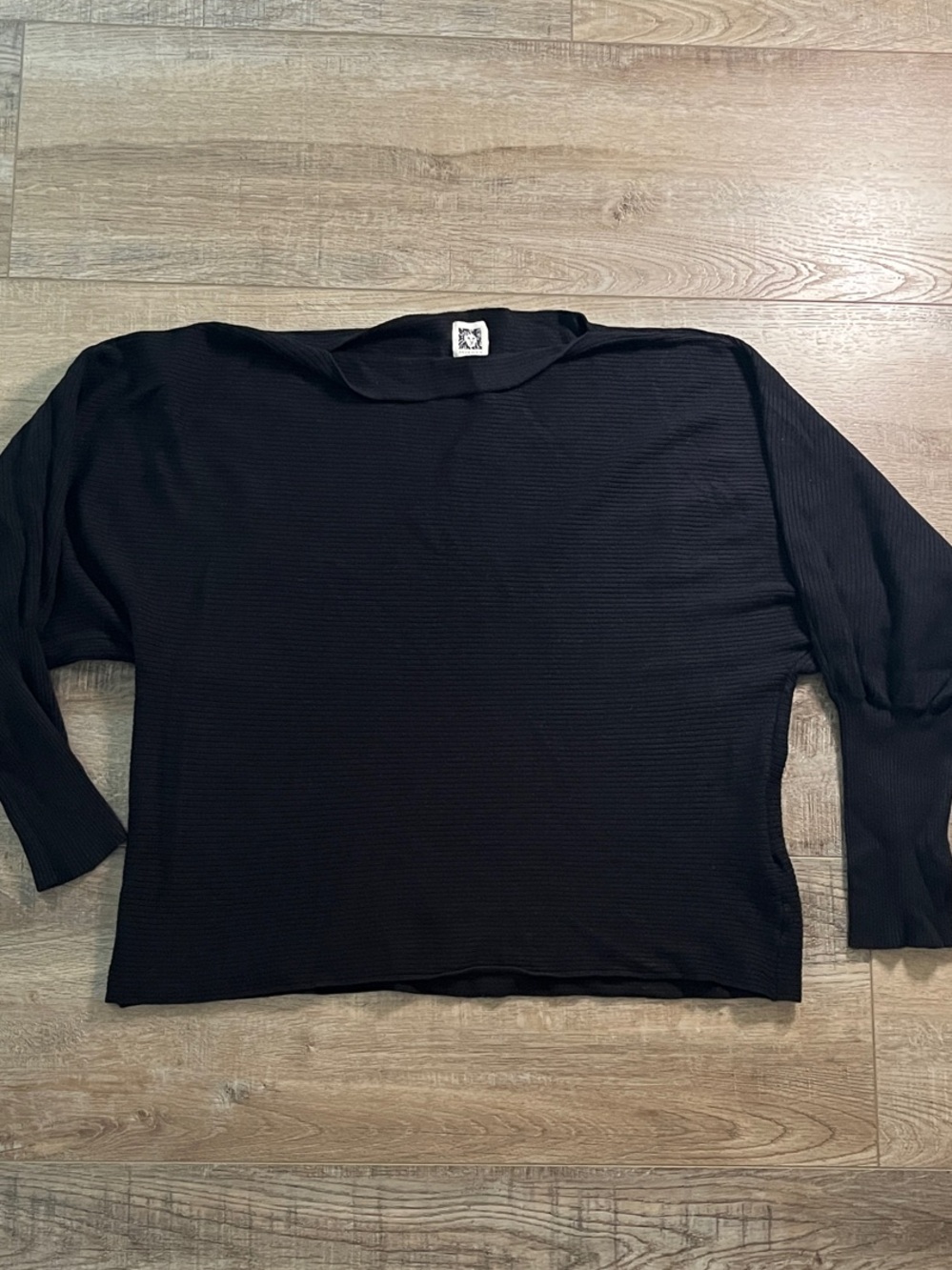 Anne Klein Black Ribbed Scoop Neck Sweater